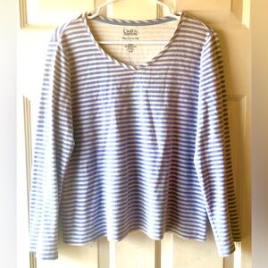 Croft & Barrow Periwinkle Blue Gray Heather Stripe 100% Cotton Knit Top Medium